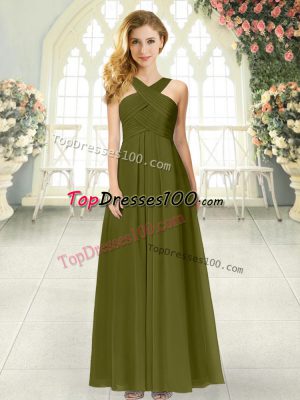 Graceful Floor Length Empire Sleeveless Olive Green Party Dress Zipper
