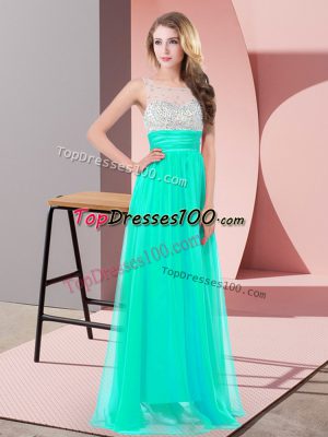 Amazing Turquoise Empire Sequins Evening Dress Side Zipper Chiffon Sleeveless Floor Length