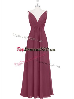 Inexpensive Floor Length Empire Sleeveless Burgundy Dress for Prom Backless