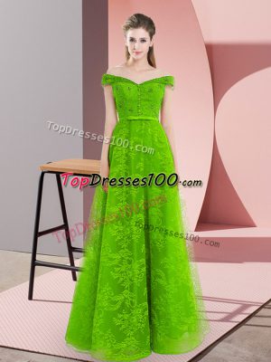 Fantastic Sleeveless Floor Length Beading Lace Up Womens Party Dresses with Green