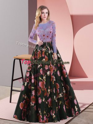 Multi-color Long Sleeves Sweep Train Appliques Prom Party Dress