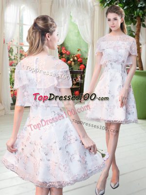 Mini Length White Dress for Prom Scoop Short Sleeves Zipper