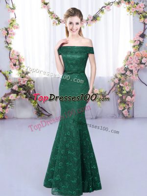 Spectacular Dark Green Lace Up Vestidos de Damas Lace Sleeveless Floor Length
