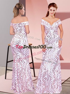 Floor Length Multi-color Prom Dresses Off The Shoulder Sleeveless Zipper