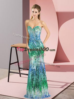 Dynamic Sleeveless Floor Length Prom Evening Gown and Beading and Sequins