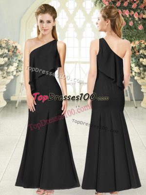 Pretty One Shoulder Sleeveless Side Zipper Evening Dress Black Satin