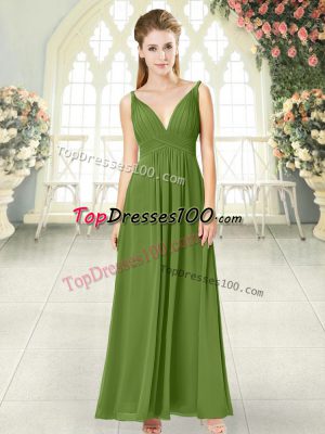 Enchanting Ankle Length Olive Green Evening Dress V-neck Sleeveless Backless