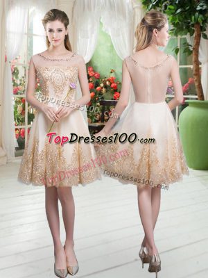 Comfortable Knee Length Zipper Prom Gown Champagne for Prom and Party with Beading and Appliques