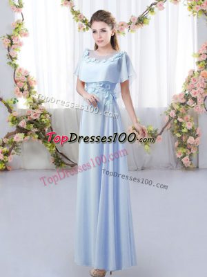Stylish Lavender Short Sleeves Chiffon Zipper Wedding Party Dress for Prom and Party and Wedding Party