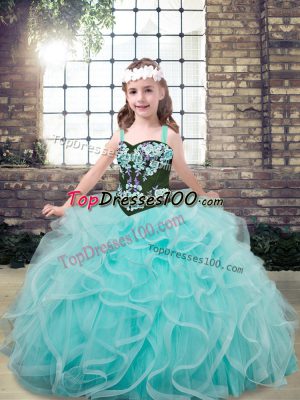 Admirable Sleeveless Embroidery and Ruffles Lace Up Girls Pageant Dresses