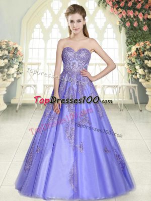 Lavender Tulle Lace Up Sweetheart Sleeveless Floor Length Prom Dresses Appliques
