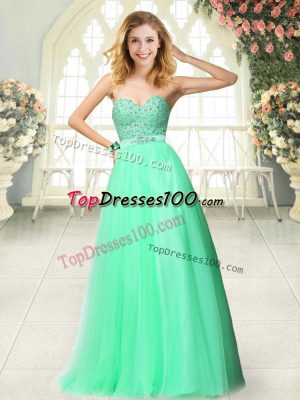 Enchanting Sweetheart Sleeveless Prom Evening Gown Floor Length Beading Apple Green Tulle