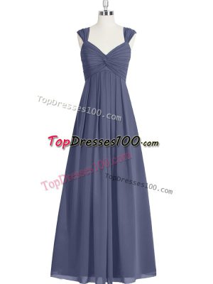 Artistic Blue A-line Chiffon Straps Sleeveless Ruching Floor Length Zipper Homecoming Dress