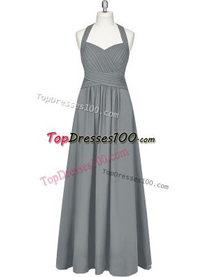 Floor Length Grey Dress for Prom Halter Top Sleeveless Zipper