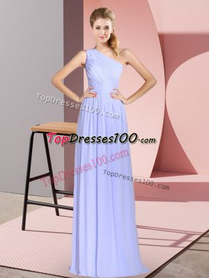 Sleeveless Floor Length Ruching Lace Up Prom Dress with Baby Blue