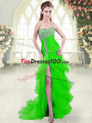 Top Selling Brush Train Mermaid Evening Dress Green Sweetheart Organza Sleeveless Lace Up