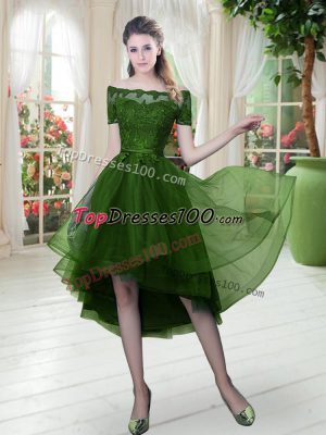 New Style High Low A-line Short Sleeves Green Juniors Party Dress Lace Up