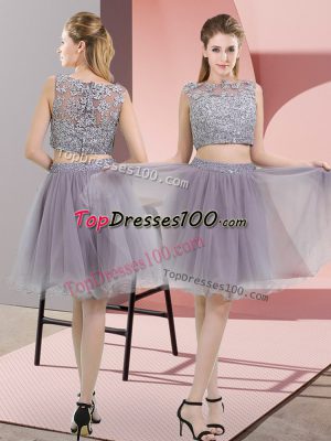 Sleeveless Tulle Zipper in Grey with Beading and Lace