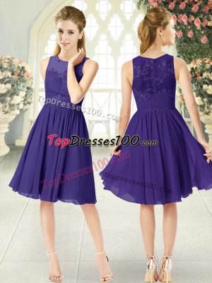 Exceptional Empire Homecoming Dress Purple Scoop Chiffon Sleeveless Knee Length Zipper