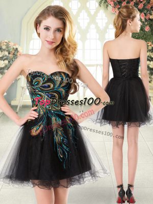 New Arrival Tulle Sweetheart Sleeveless Lace Up Beading and Appliques Dress for Prom in Black