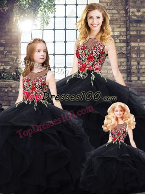 Top Selling Black Lace Up Quinceanera Dresses Beading and Embroidery Sleeveless Floor Length