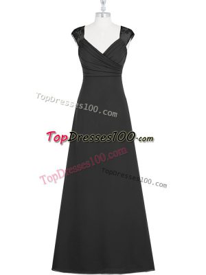 Black Column/Sheath V-neck Sleeveless Lace Floor Length Zipper Homecoming Dress