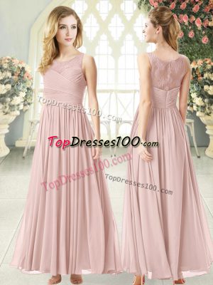 Pink Sleeveless Chiffon Zipper Prom Evening Gown for Prom and Party
