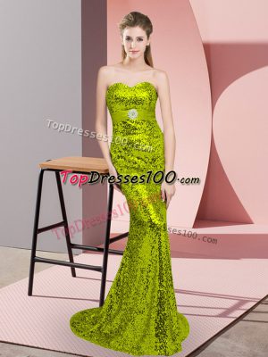 Lovely Column/Sheath Sleeveless Apple Green Dress for Prom Sweep Train Lace Up