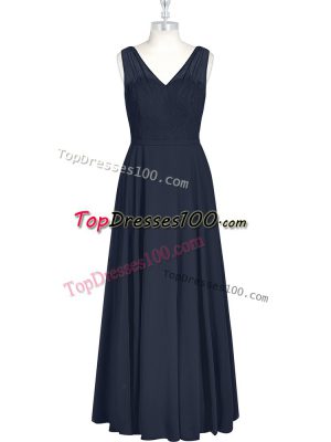 Glorious Black Zipper V-neck Ruching Prom Dresses Chiffon Sleeveless