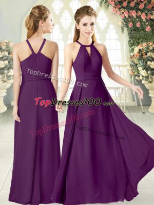 Purple Halter Top Zipper Ruching Prom Dress Sleeveless