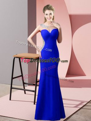 Satin Scoop Sleeveless Zipper Beading and Pick Ups in Royal Blue