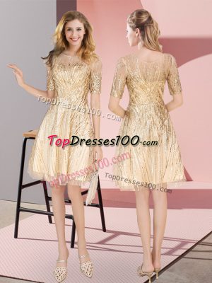 Free and Easy Gold Half Sleeves Ruching Knee Length
