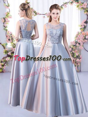 Trendy Scoop Sleeveless Satin Court Dresses for Sweet 16 Lace Lace Up