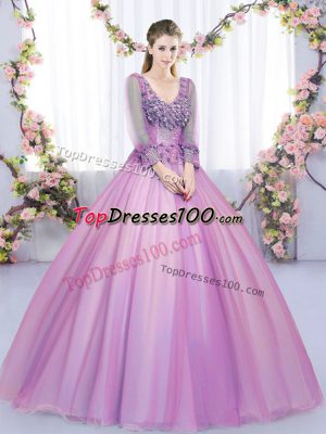 Floor Length Ball Gowns Long Sleeves Lilac Quinceanera Dress Lace Up