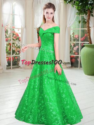 Excellent Floor Length A-line Sleeveless Green Homecoming Dress Lace Up