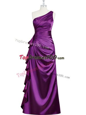 Eye-catching Purple Sleeveless Floor Length Beading and Ruching and Pleated Side Zipper Homecoming Dress