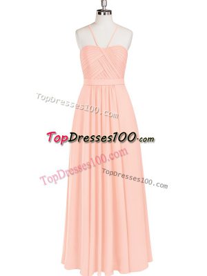 Trendy Pink Chiffon Zipper Prom Dresses Sleeveless Floor Length Ruching