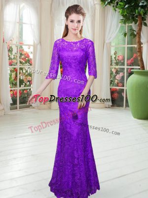 Colorful Half Sleeves Zipper Floor Length Lace