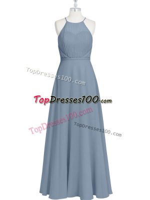 Beautiful Grey Empire Ruching and Pleated Dress for Prom Zipper Chiffon Sleeveless Floor Length