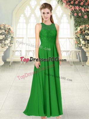 On Sale Green Chiffon Backless Dress for Prom Sleeveless Floor Length Lace