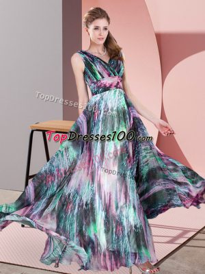 Glittering Multi-color V-neck Lace Up Pattern Prom Evening Gown Sleeveless