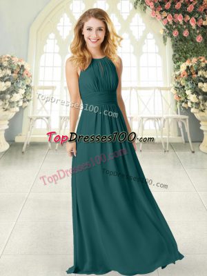 Attractive Empire Prom Party Dress Peacock Green Scoop Chiffon Sleeveless Floor Length Zipper