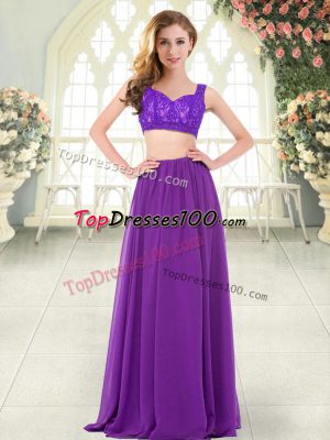 Deluxe Chiffon Sleeveless Floor Length Evening Party Dresses and Beading and Lace