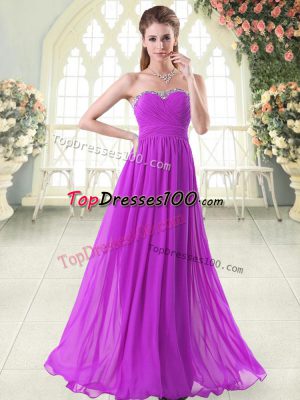 Floor Length Zipper Prom Dress Purple for Prom and Party with Beading