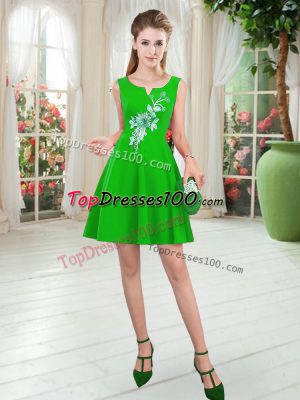Green A-line Satin Scoop Sleeveless Appliques Mini Length Zipper Evening Dress