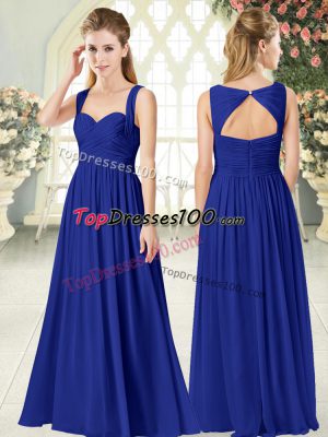Sleeveless Floor Length Ruching Zipper Evening Party Dresses with Royal Blue