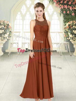 Brown Chiffon Backless Evening Dress Sleeveless Floor Length Lace