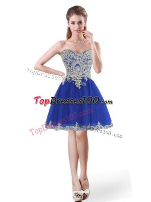 Mini Length Royal Blue Prom Dresses Sweetheart Sleeveless Lace Up