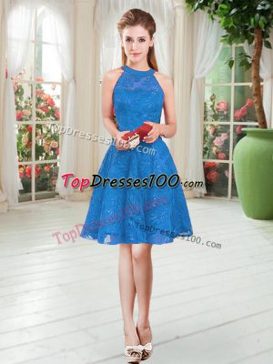 Sleeveless Knee Length Lace Zipper with Blue