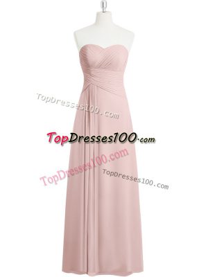 Captivating Baby Pink Chiffon Zipper Sweetheart Sleeveless Floor Length Prom Dresses Ruching